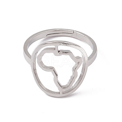 Non-Tarnish 201 Stainless Steel Hollow Out Africa Map Adjustable Ring for Women RJEW-C045-04P-1
