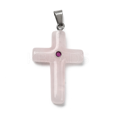 Natural Rose Quartz Cross Pendants KK-D021-04H-P-1