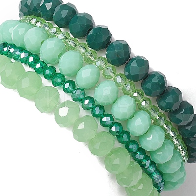 5Pcs 5 Styles Faceted Round Glass Beaded Stretch Bracelet Sets BJEW-JB10423-06-1