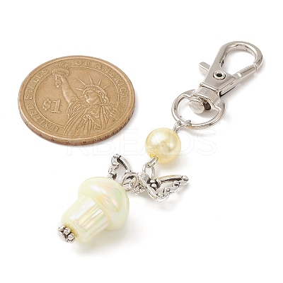 UV Plating Rainbow Iridescent Opaque Acrylic Mushroom Pendant Decoration HJEW-JM01176-1