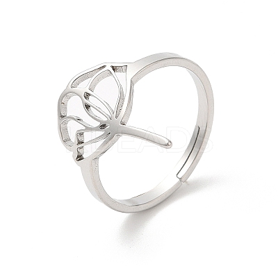 Non-Tarnish 304 Stainless Steel Hollow Lotus Adjustable Ring RJEW-L107-021P-1