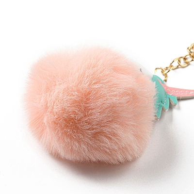 Imitation Rex Rabbit Fur Ball & PU Leather Unicorn Pendant Keychain LS-KEYC-K018-01KCG-03-1