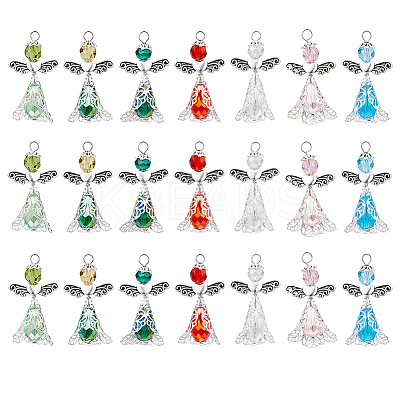 21Pcs 7 Colors Electroplate Glass Bead Pendants PALLOY-FH00162-1