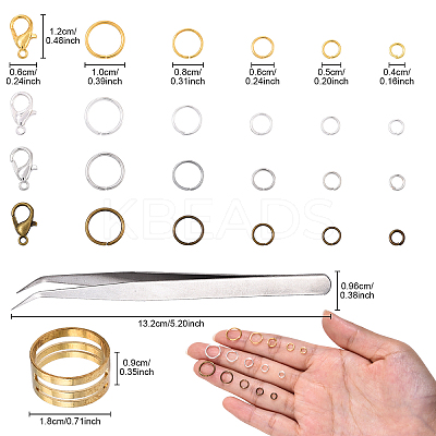 Iron Open Jump Rings & Lobster Claw Clasps & Brass Rings & Iron Beading Tweezers Finding Kits DIY-YW0017-54-1