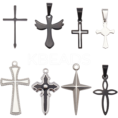 8Pcs 8 Styles 304 Stainless Steel Pendants STAS-SC0009-08-1