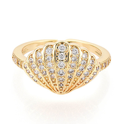 Brass Micro Pave Cubic Zirconia Adjustable Open Cuff Rings for Women RJEW-N051-03G-1