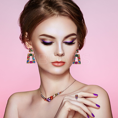 3 Pairs 3 Colors Rhinestone Rectangle with Trapezoid Dangle Stud Earrings EJEW-AN0001-03-1