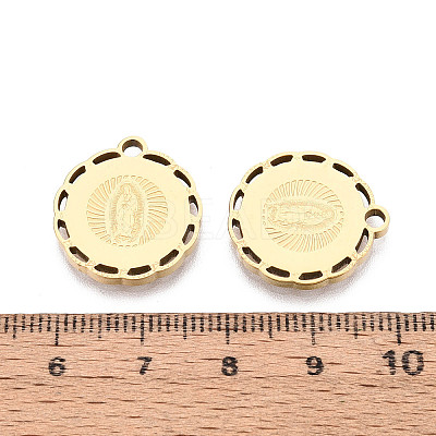 Religion 304 Stainless Steel Flat Round Pendants STAS-T073-04G-1