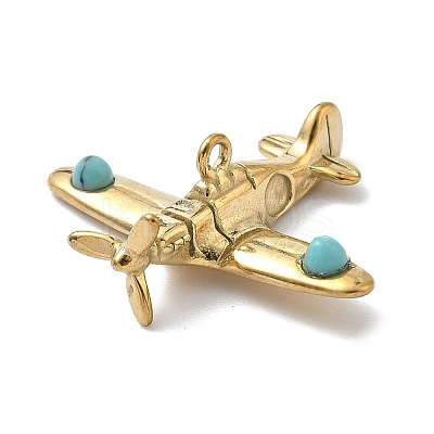 304 Stainless Steel with Dyed Synthetic Turquoise Plane Pendants STAS-G374-03G-1