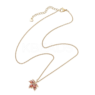 Brass Pave Cubic Zirconia Maple Leaf Pendant 304 Stainless Steel Cable Chain Necklaces for Women NJEW-JN05901-01-1
