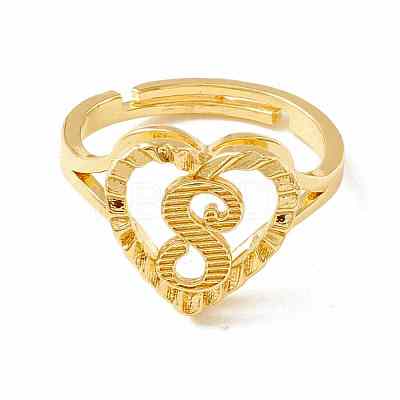 Real 18K Gold Plated Brass Alphabet Adjustable Rings RJEW-M139-18S-1