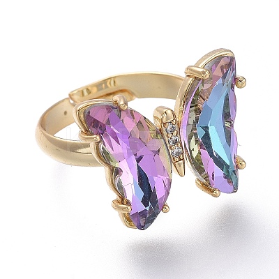 Adjustable Brass Glass Finger Rings RJEW-P148-A01-01-1