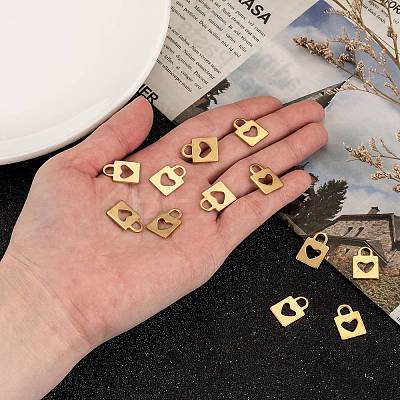 Padlock Ion Plating(IP) 304 Stainless Steel Charms X-STAS-L159-13G-1