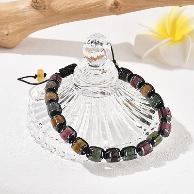 Adjustable Natural Multicolor Tourmaline and Non-magnetic Synthetic Hematite Braided Bead Bracelets BJEW-Z090-01J-1