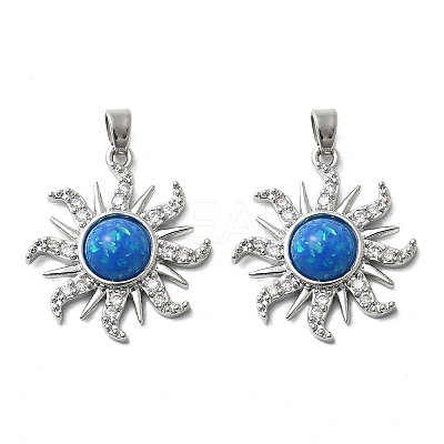 Brass Micro Pave Cubic Zirconia with Resin Pendants KK-Z103-09P-01-1