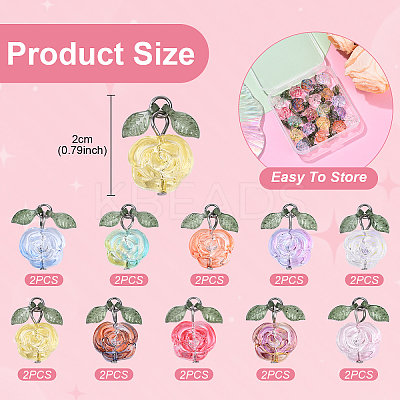 20Pcs 10 Colors Glass Pendants PALLOY-YW00082-1