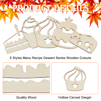 100Pcs 5 Styles Unfinished Wooden Cutouts WOOD-OC0002-86-1