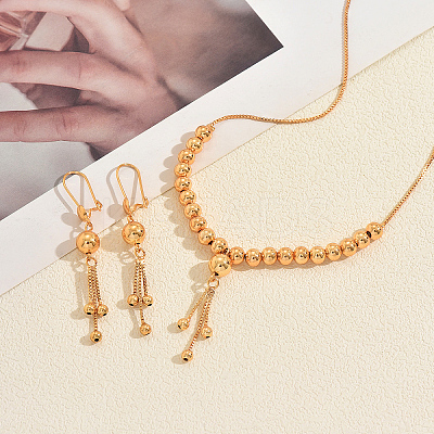 Vintage Brass Round Beaded Tassel Necklace & Earrings for Women HX9279-1