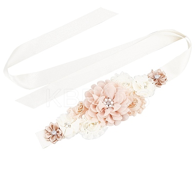 Chiffon Flower Chain Belt with Alloy Rhinestone AJEW-WH0248-43-1