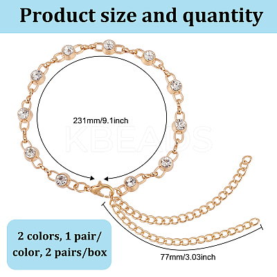 2 Pairs 2 Colors Alloy Rhinestone Shoelace Chain FIND-GO0002-23-1