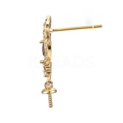 Feather Shape Brass Micro Pave Clear Cubic Zirconia Earring Findings KK-S356-435A-NF-1