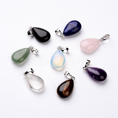 Teardrop Platinum Tone Brass Natural & Synthetic Mixed Stone Pendants G-F267-02-1