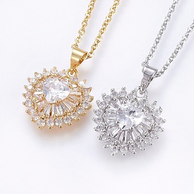 Brass Cubic Zirconia Pendant Necklaces NJEW-H486-03-1