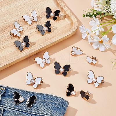 12Pcs 2 Colors Butterfly Alloy Enamel with Plastic Pearl Adjustable Jean Button Pins FIND-AR0005-47-1