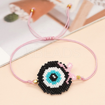 Bohemian Style Apple Shape Evil Eye Charm Glass Seed Bead Link Bracelets SC9475-2-1