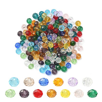 200Pcs Faceted Rondelle Transparent Glass Beads GLAA-YW0001-83-1