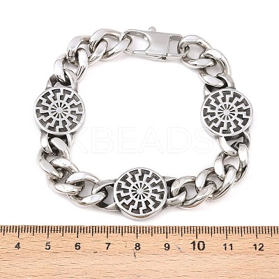 Stainless Steel Flat Round with Sun Symbol Bracelets BJEW-D379-08ASP-1