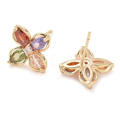 Rack Plating Flower Brass Cubic Zirconia Stud Earrings EJEW-M090-13G-04-1