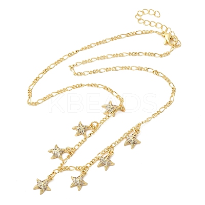 Brass Micro Pave Clear Cubic Zirconia Starfish Pendant Necklaces NJEW-B157-05G-1