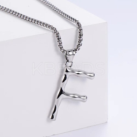 3Pcs 304 Stainless Steel Textured Letter Pendant Box Chain Necklaces LW4134-32-1