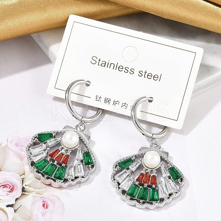 304 Stainless Steel Micro Pave Cubic Zirconia Hoop Earrings EJEW-A119-07P-1
