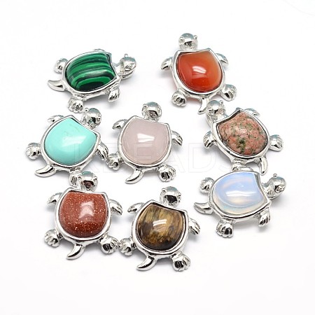 Tortoise Platinum Plated Brass Natural & Synthetic Mixed Stone Pendants G-F228-19-RS-1