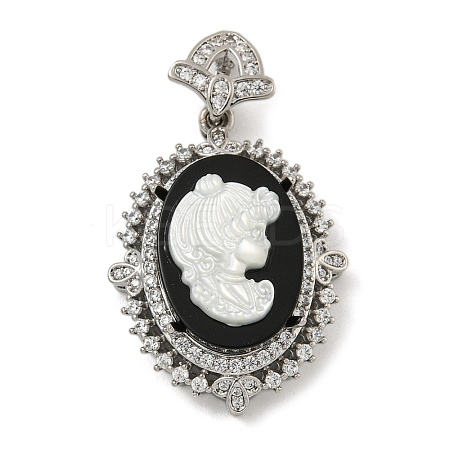 Brass Micro Pave Clear Cubic Zirconia Pendants KK-N254-103P-1