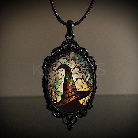 Oval Gothic Alloy Glass Halloween Pendant Necklaces for Women FS-WG73C21-02-1