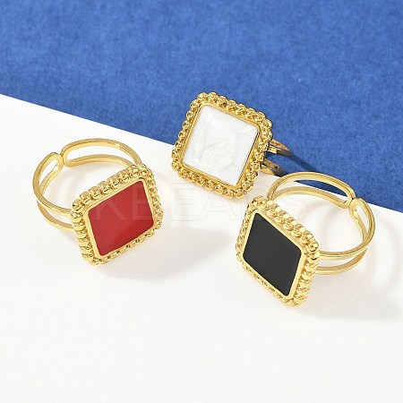 Square 304 Stainless Steel Enamel Finger Rings for Women RJEW-G355-06G-1