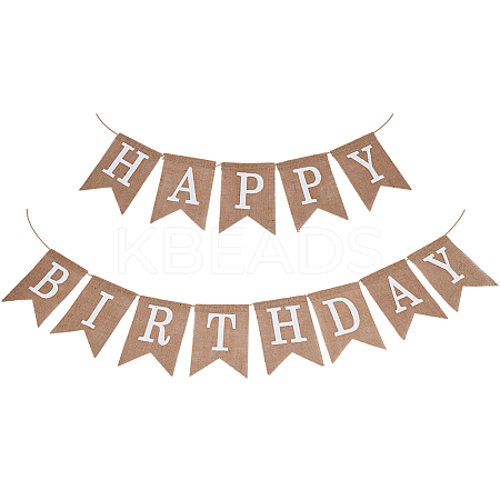 1 Set Word Happy Birthday Linen Hanging Banners Flags AJEW-SP0001-51C-1