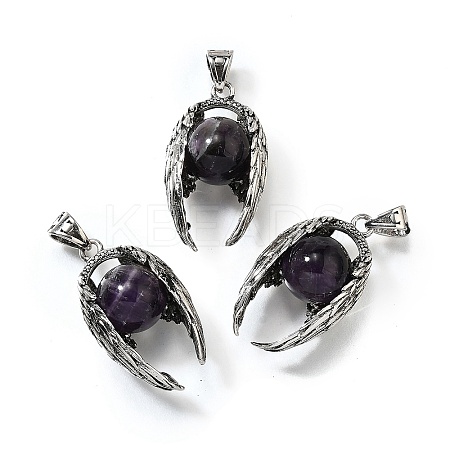 Natural Amethyst Round Pendants G-K339-03AS-09-1