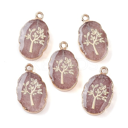 Natural Strawberry Quartz Oval Pendants G-C102-07G-04-1