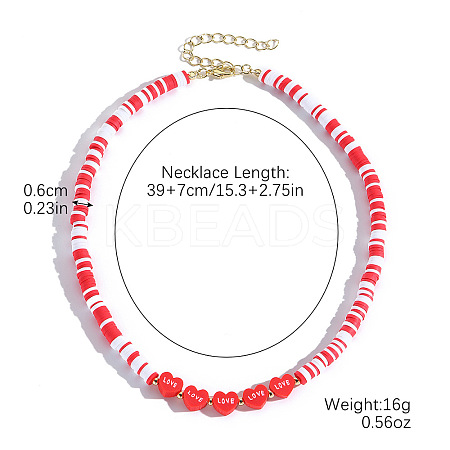 Resin Heart & Polymer Clay Heishi Beaded Necklaces with Alloy Clasps for Women FS-WGB3FE7-05-1