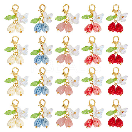20Pcs 5 Colors Rose Butterfly Resin Pendant Decoration HJEW-GO00218-1
