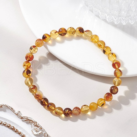 Natural Amber Round Beads Stretch Bracelets for Women Men BJEW-JB13379-1