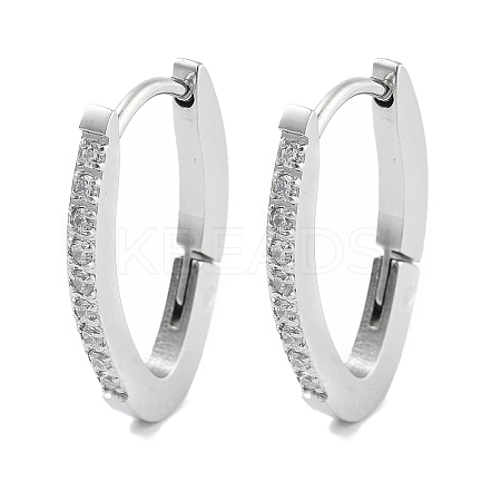 304 Stainless Steel Micro Pave Clear Cubic Zirconia Oval Huggie Hoop Earrings for Women EJEW-C096-03P-1