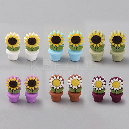Sunflower Flowerpot Food Grade Eco-Friendly Silicone Beads SIL-TAC0002-20-1