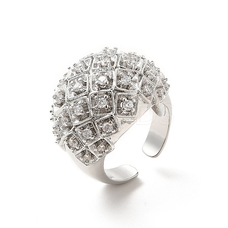 Clear Cubic Zirconia Round Dome Open Cuff Ring RJEW-C055-04P-1