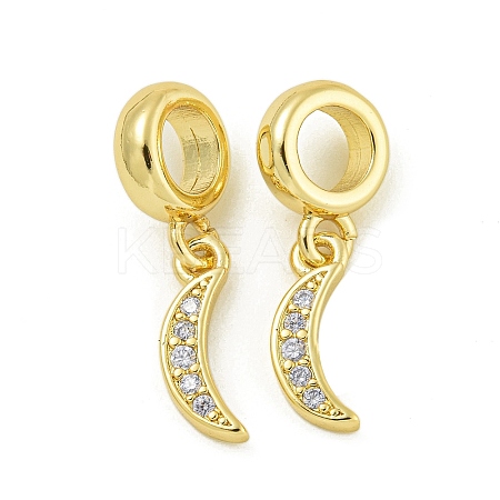 Rack Plating Brass Pave Clear Cubic Zirconia Moon European Dangle Charms KK-Z067-45G-1