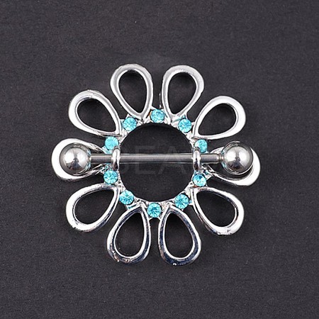316L Surgical Stainless Steel Aquamarine Rhinestone Nipple Rings FS-WGB766E-12-1